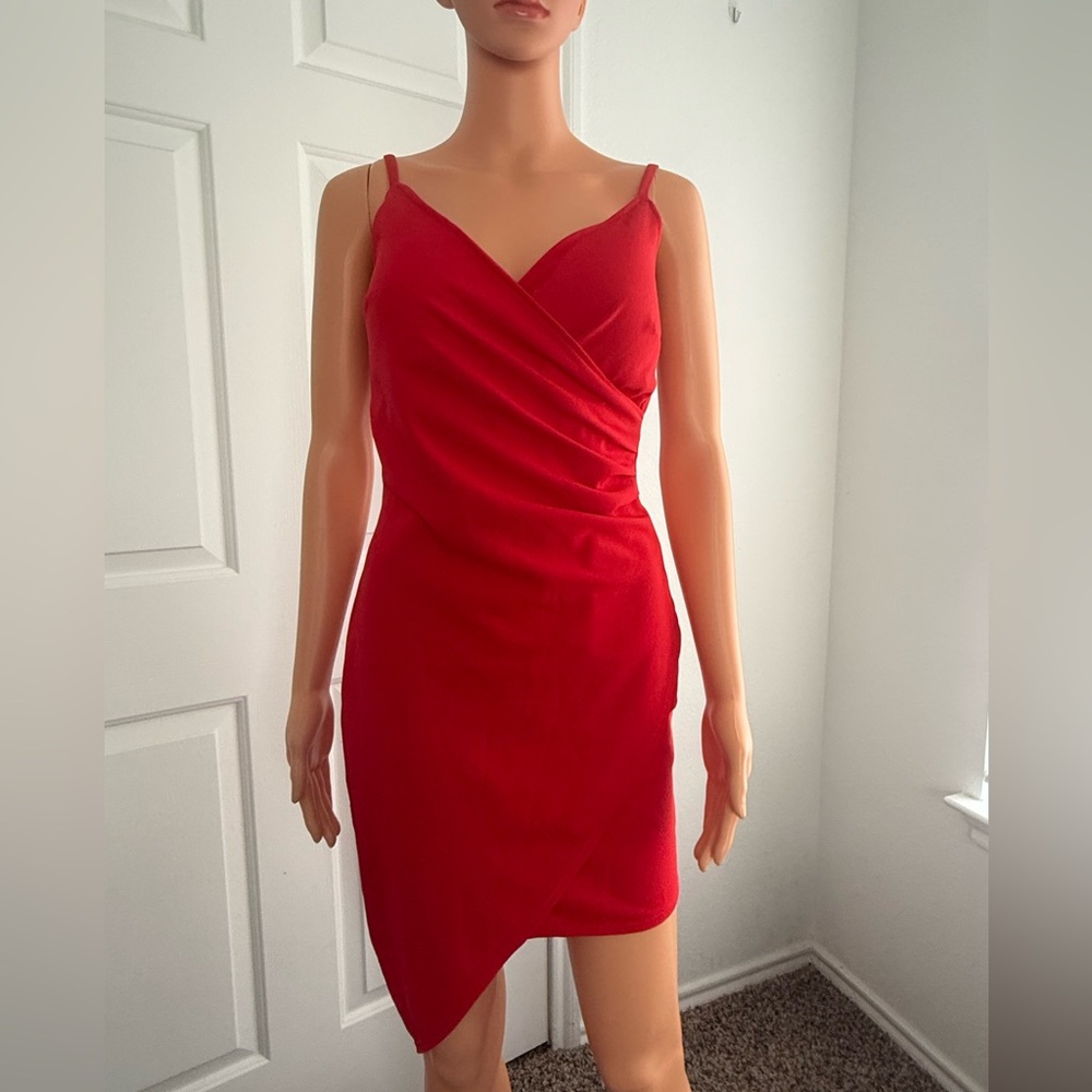 Planet Gold Red Spaghetti-Strap Wrap Mini Dress